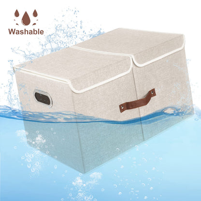 TYEERS Extra Large Collapsible Storage Bins with Lids and Compartments, Washable, Fabric Storage Boxes, 21.7x13x11.8 inches, 2 Pack, Beige