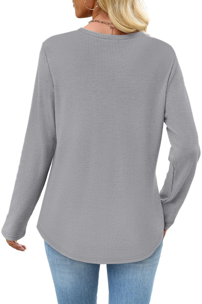 WIHOLL Long Sleeve Shirts for Women Waffle Knit Trendy Fall Fashion 2025 Dressy Casual Blouses Teacher Outfits
