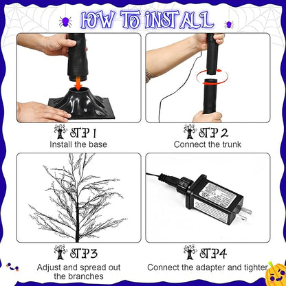 Halloween Lighted Tree Lights 6FT, 380 LED Black Halloweens Tree with Timer, DIY Bendable Branches, Halloween Decorations Outdoor & Indoor, Spooky Halloweens Yard Decor