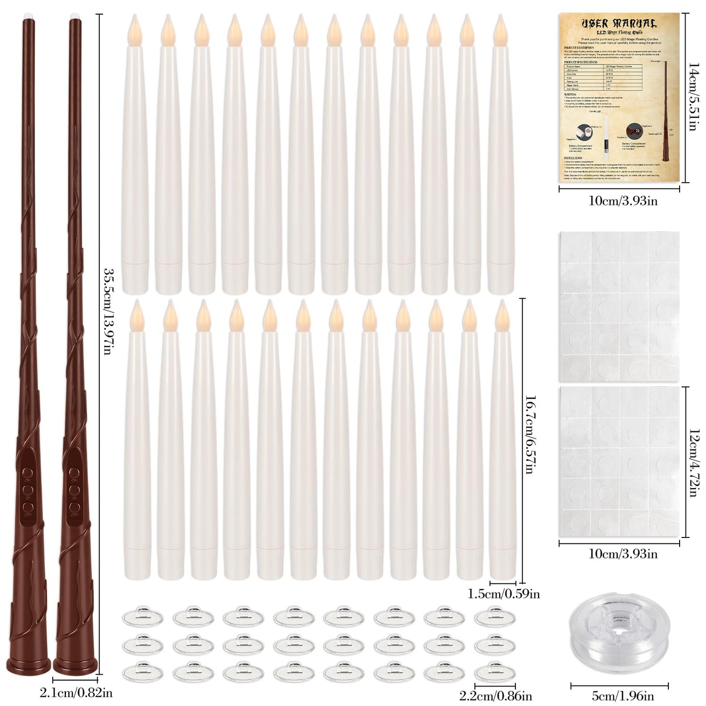 fclayvts 24PCS Floating Candles with Wand, Magic Hanging Candles, Flickering Warm Light LED Taper Flameless Candles with Wand Remote for Halloween,Christmas Party Decorations Indoor Deco,Bset Gift.