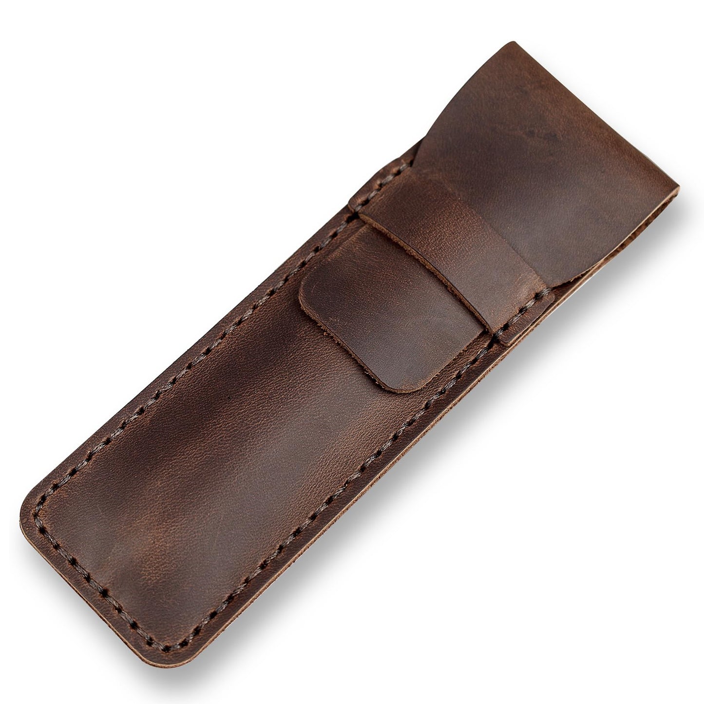 DK86 Genuine Leather Pen Case Holder Fountain Multi Pens Pouch Pen Protective Sleeve Cover - Small Coffee