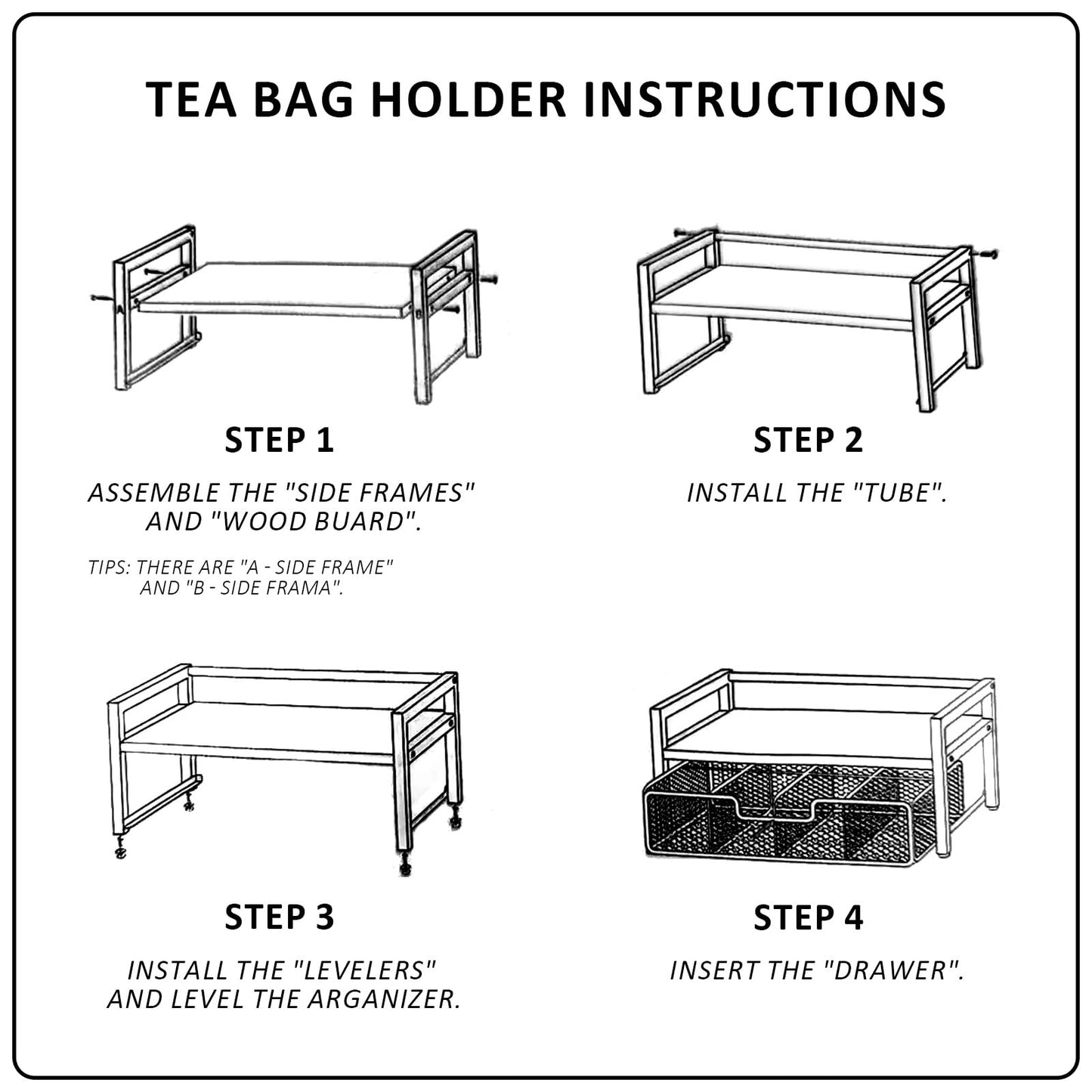 Tea Bag Holder, Tea Bag Organizer and Storage with Drawers, Tea Bags Organizer Natural Wood & Metal with 8 Compartments, Multi-Purpose Tea Rack Teabag Station Chest for Countertop, Kitchen, Office
