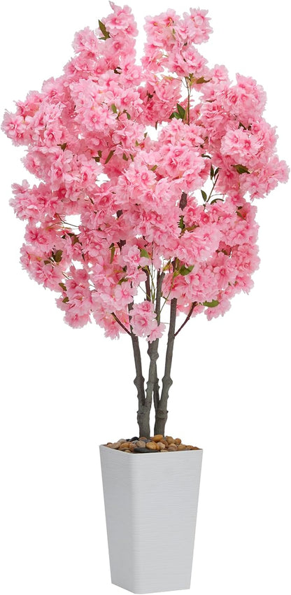 Artificial Cherry Blossom Tree 5FT Tall Pink Fake Sakura Flowers Tree, Fake Plants Indoor Decor for Spring Living Room Home House Entryway Bedroom Office Inside Wedding Party Valentine's Day