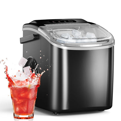 Ice Maker Countertop, Efficient Easy Carry Ice Machine, Self-Cleaning Ice Maker with Ice Scoop & Basket, 9pcs/ 8mins 26.6Lbs Per Day for Home/Office/Kitchen,Black