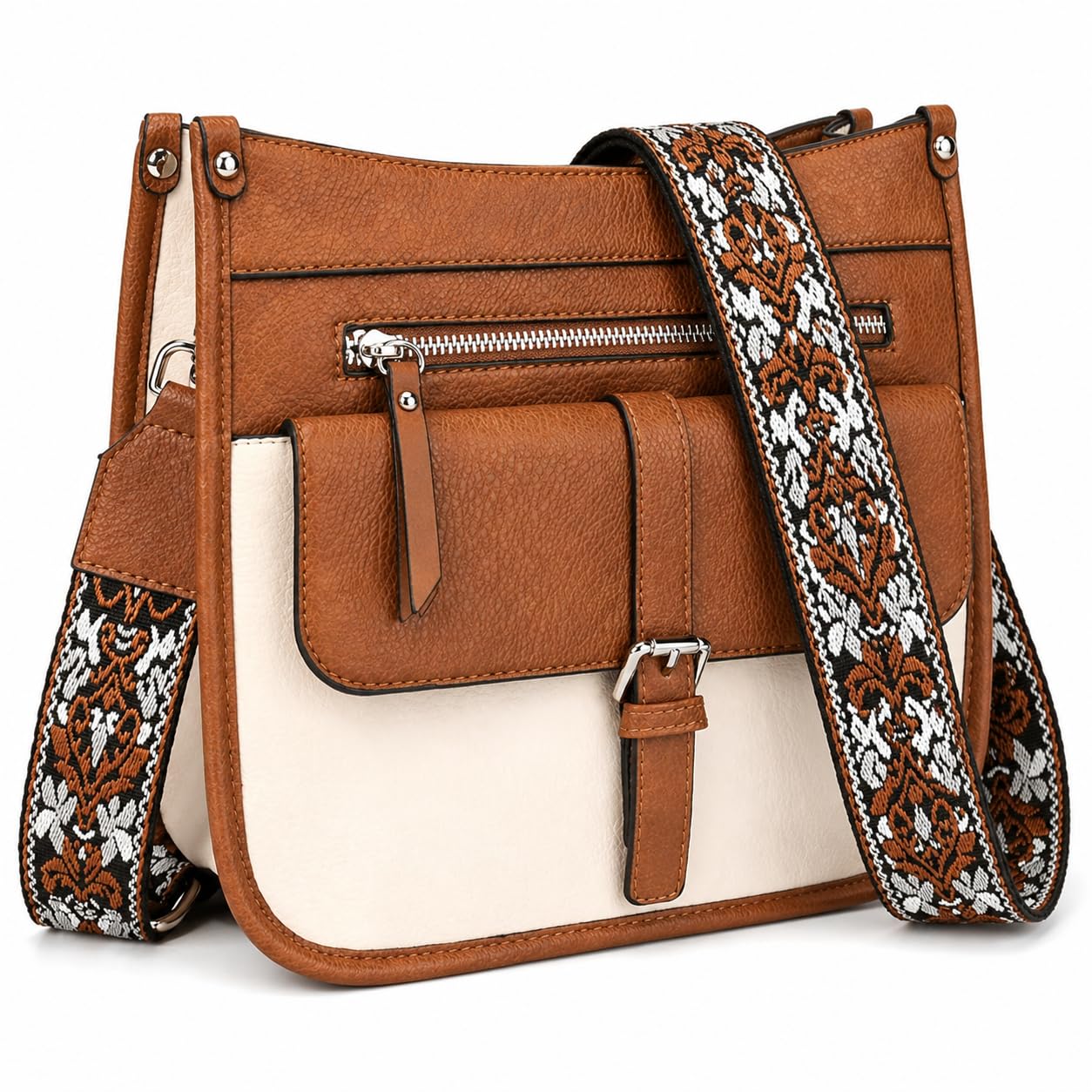 Zhanzong Medium Crossbody Purse for Women, Multi Pocket Shoulder Handbag with Wide Strap for Everyday Use, Shopping, and Travel(Brown)