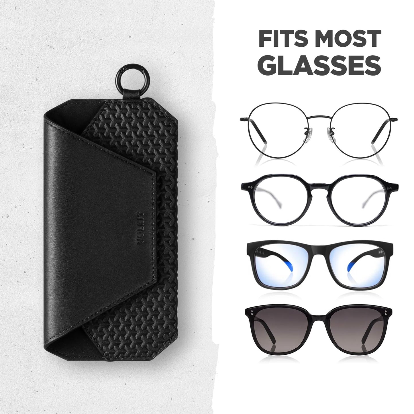 VULKIT Portable Leather Eye Glasses Case for Women & Men, Slim Sunglass Case, Unisex Eyeglass Case, Fit Most Standard Eyeglasses and Sunglasses