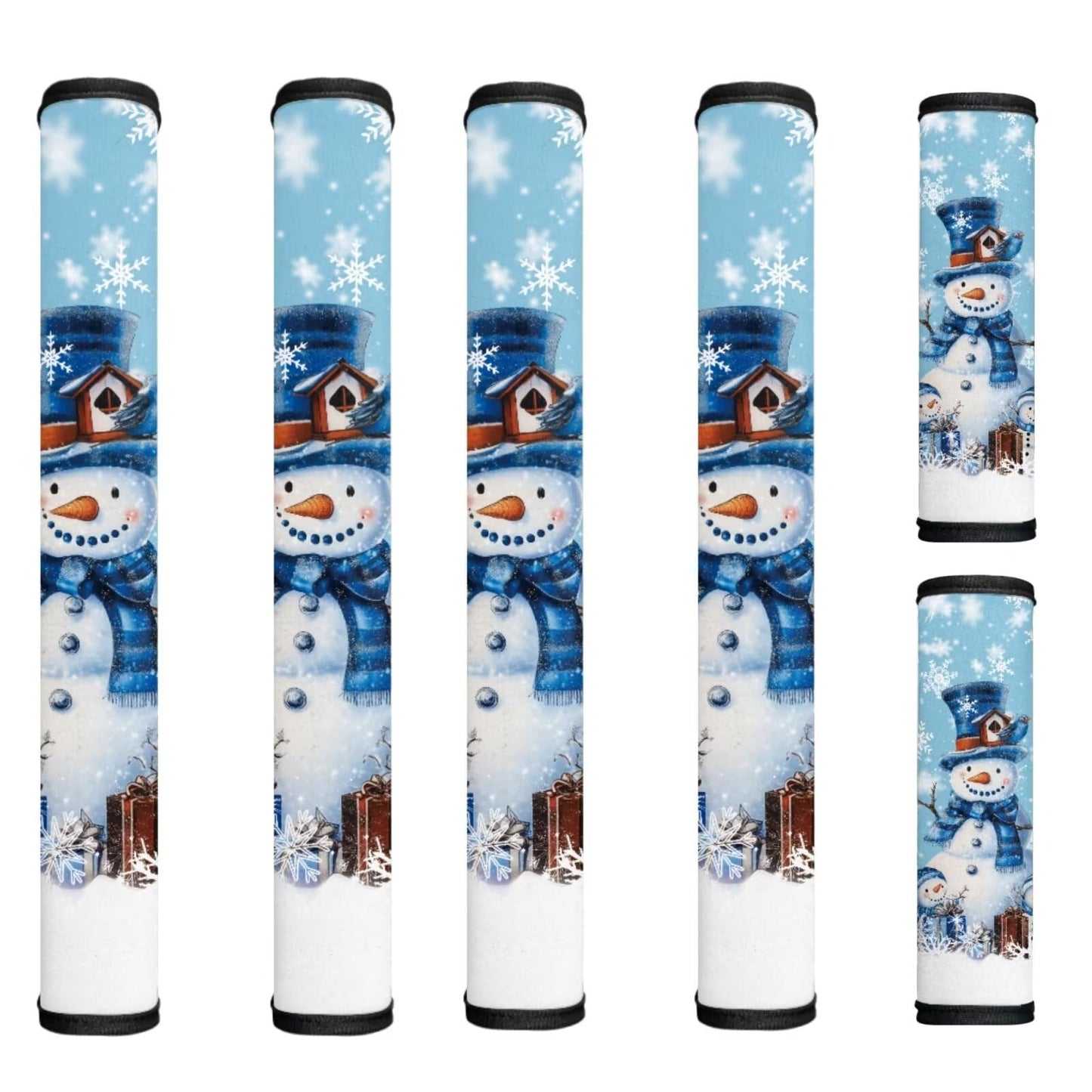 HUISEFOR Christmas Refrigerator Door Handle Covers Blue Snowman Fridge Door Handle Covers Set of 6 Oven Microwave Dishwasher Antiskid Protector Xmas Kitchen Decor