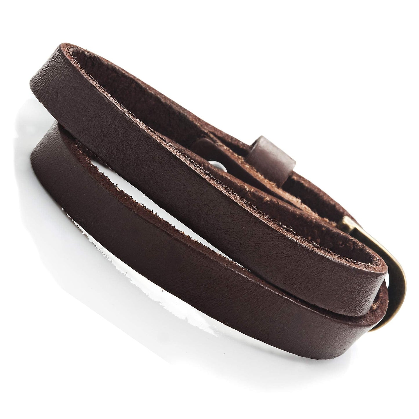 Urban Jewelry Stunning Dark Brown Leather Wrap Around Bracelet for Him and Her, Unisex (With Buckle, Resizable)