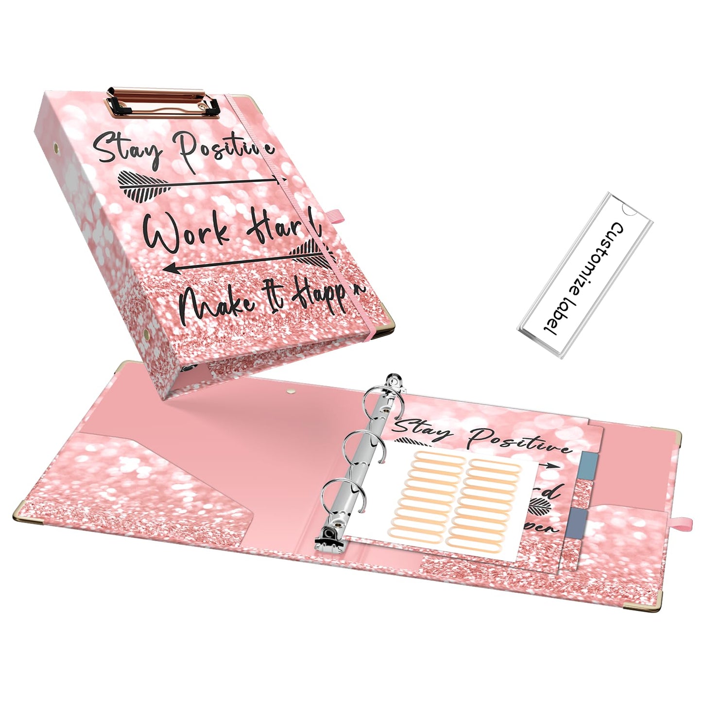EYROZILL Small A5 Binder 3 Ring 1 Inch for 5.5" x 8.5" Paper with 5-Tab Dividers, Mini Binders for School Office Supplies and Home, Stay Positive