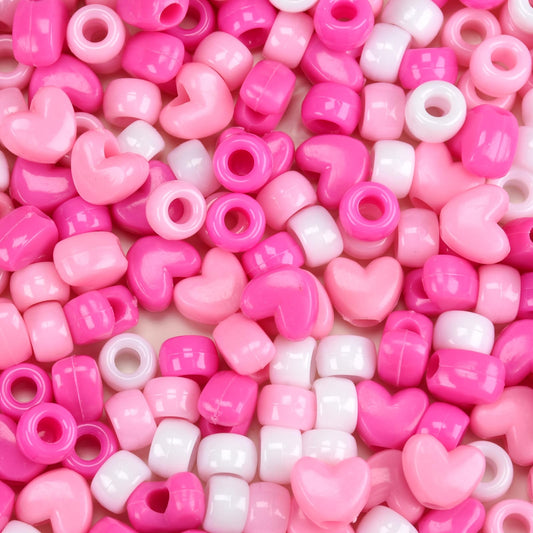 1200pcs Valentine Beads Assortment - Pink Red Pony Bead and Heart Beads for Jewelry Making, DIY Crafts, Valentine's Party Decorations,Necklace, Bracelets, Earrings, Hair Bead (Valentine Pink 1200PCS)