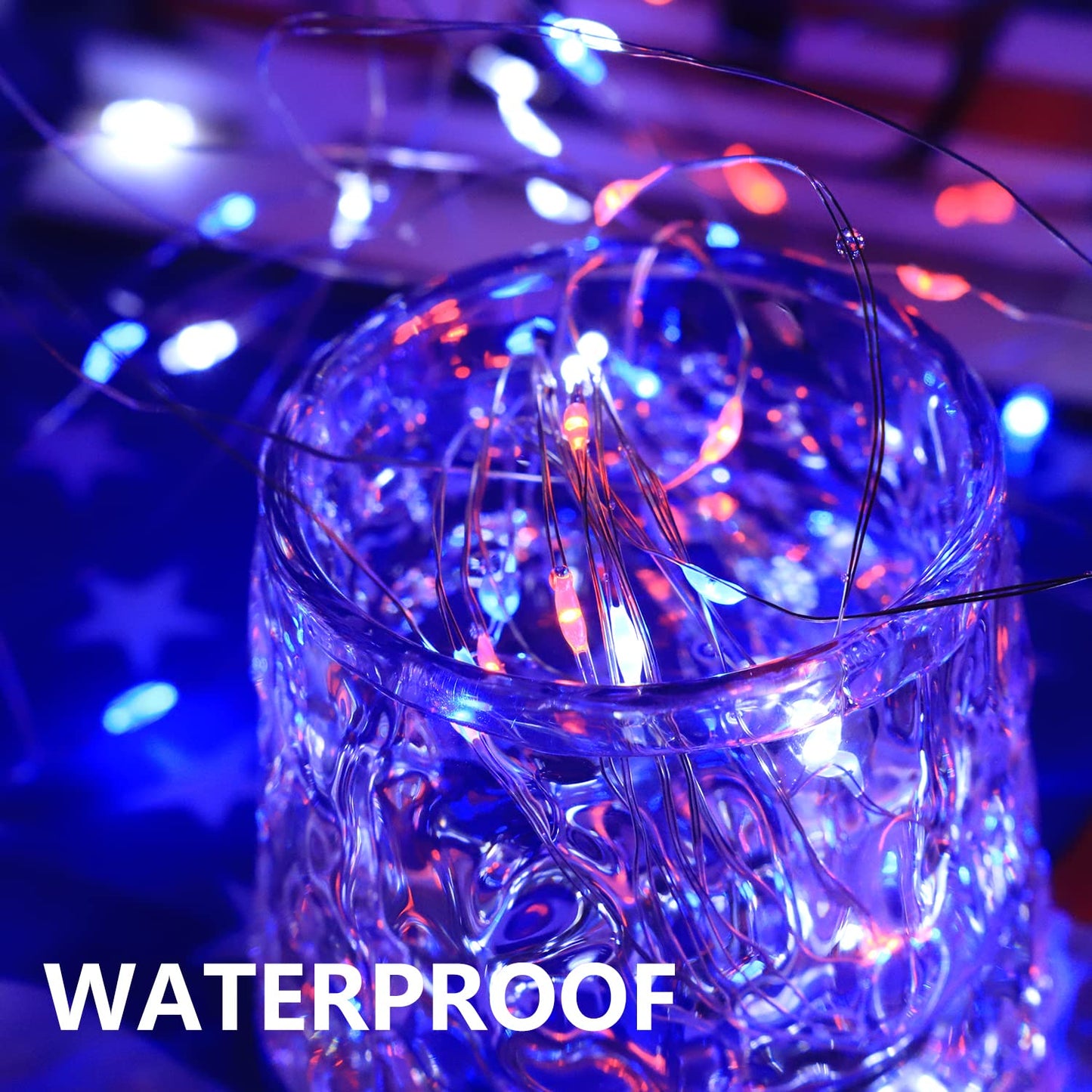 Curyidy 4th of July String Lights Independence Day Decorations, 4 Pack 100LED Copper Patriotic Lights Waterproof Fairy Lights for Fourth of July, Patriotic, Memorial Day Decor- Red White Blue