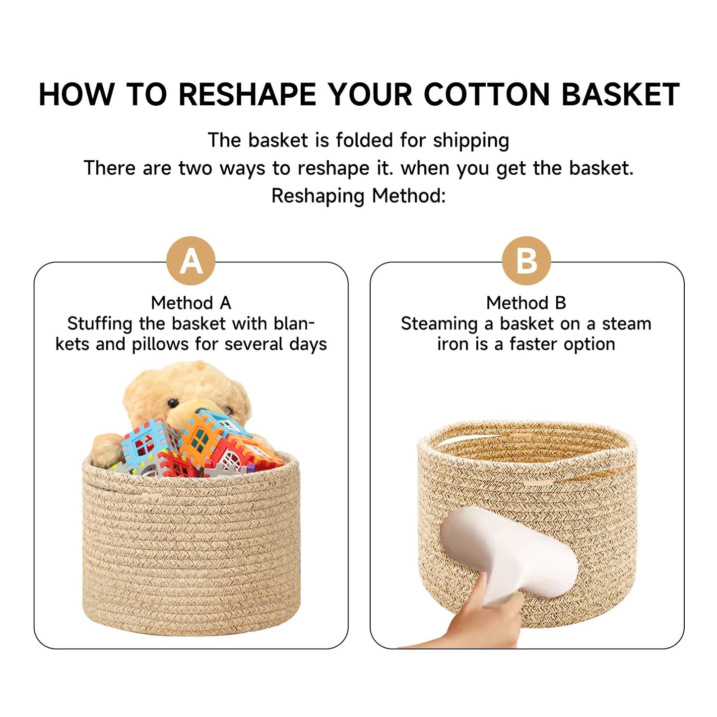 MiniArk Small Basket for Organizing | Cube Shelf Closet Storage Baskets | 9.7×9.7×7.1” | Woven Rope Gift Basket | Nursery | Round 3 Packs Pink