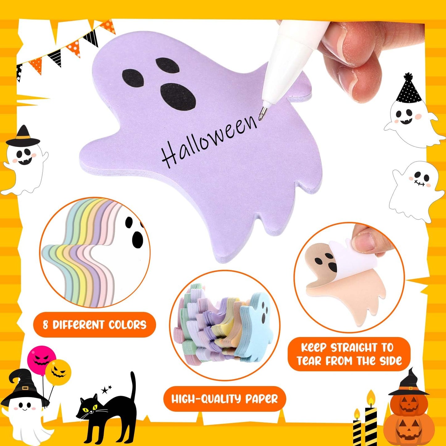 Ctosree 40 Pack Halloween Ghost Sticky Notes 8 Pastel Color Cute Sticky Notes Self-Adhesive 3.15 x 2.6 Inch Kawaii Ghost Memo Note Pads Halloween Stationery for Office Home Gift