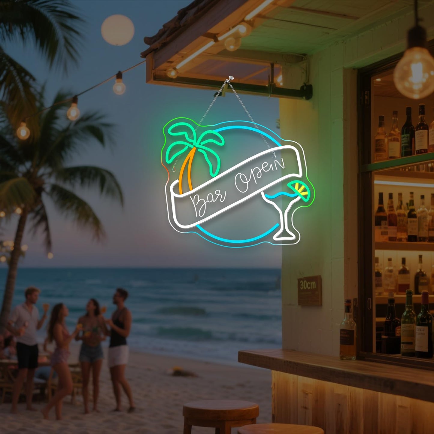 WX&YH Bar Open Neon Sign Cocktail Coconut Tree Led Light Open Signs for Business Bar Decorations for Home Pub Party Club Beer Bar Lights Man Cave Coffee Stores Restaurant Palm Decor Gifts