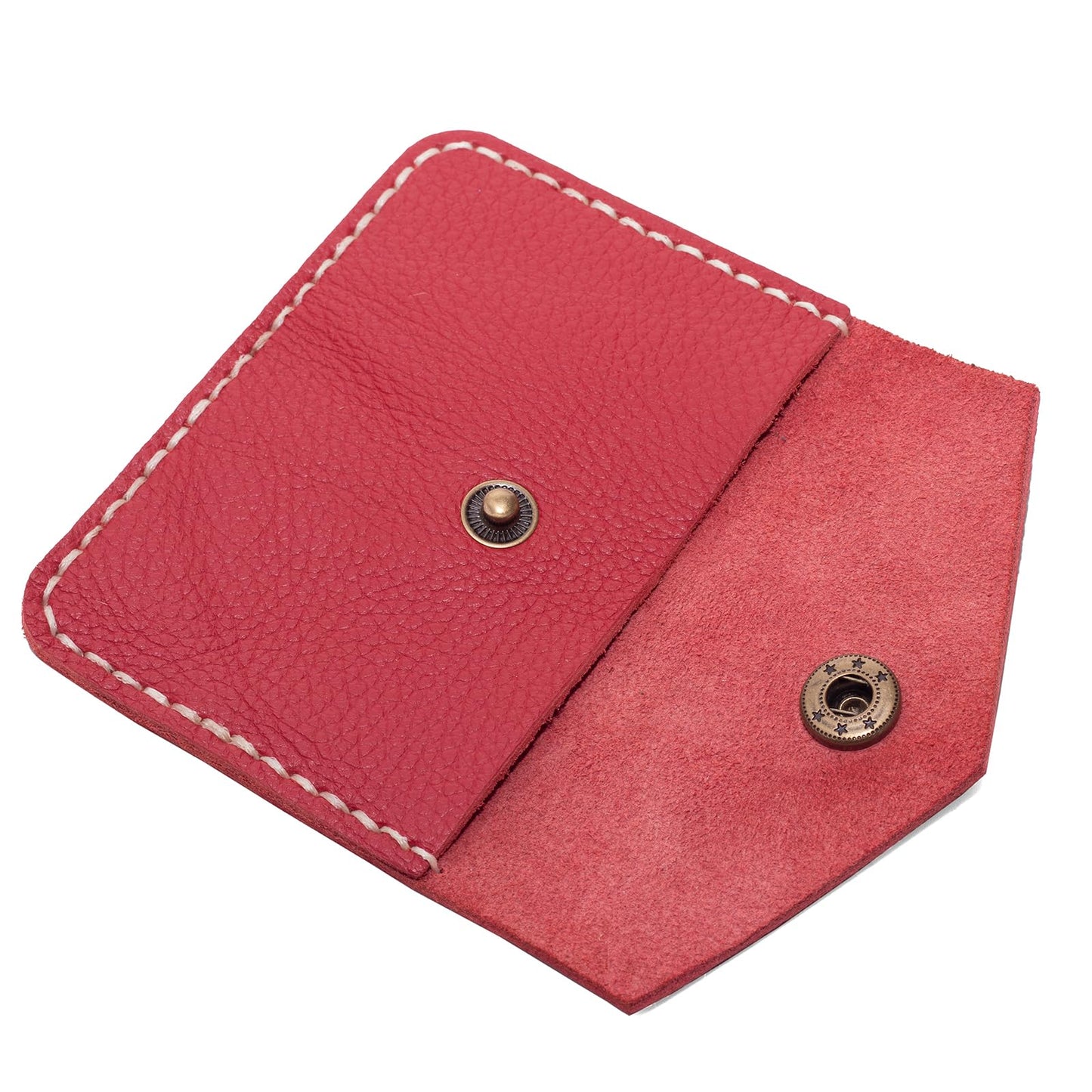 Guild Accessories Handstitched Red Leather Card case Wallet - Artisan Crafted Envelope Card Holder with Antique Brass Snap, Full-Grain Leather Slim Pocket Organizer (Red)