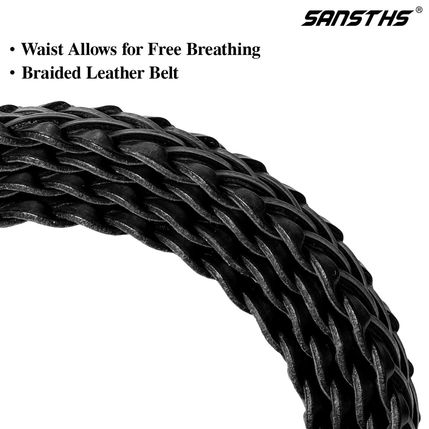 SANSTHS 2 Pack Women's Braided Skinny Leather Belts Casual Thin Woven Belt for Jeans Pants Dresses, Black+Brown S