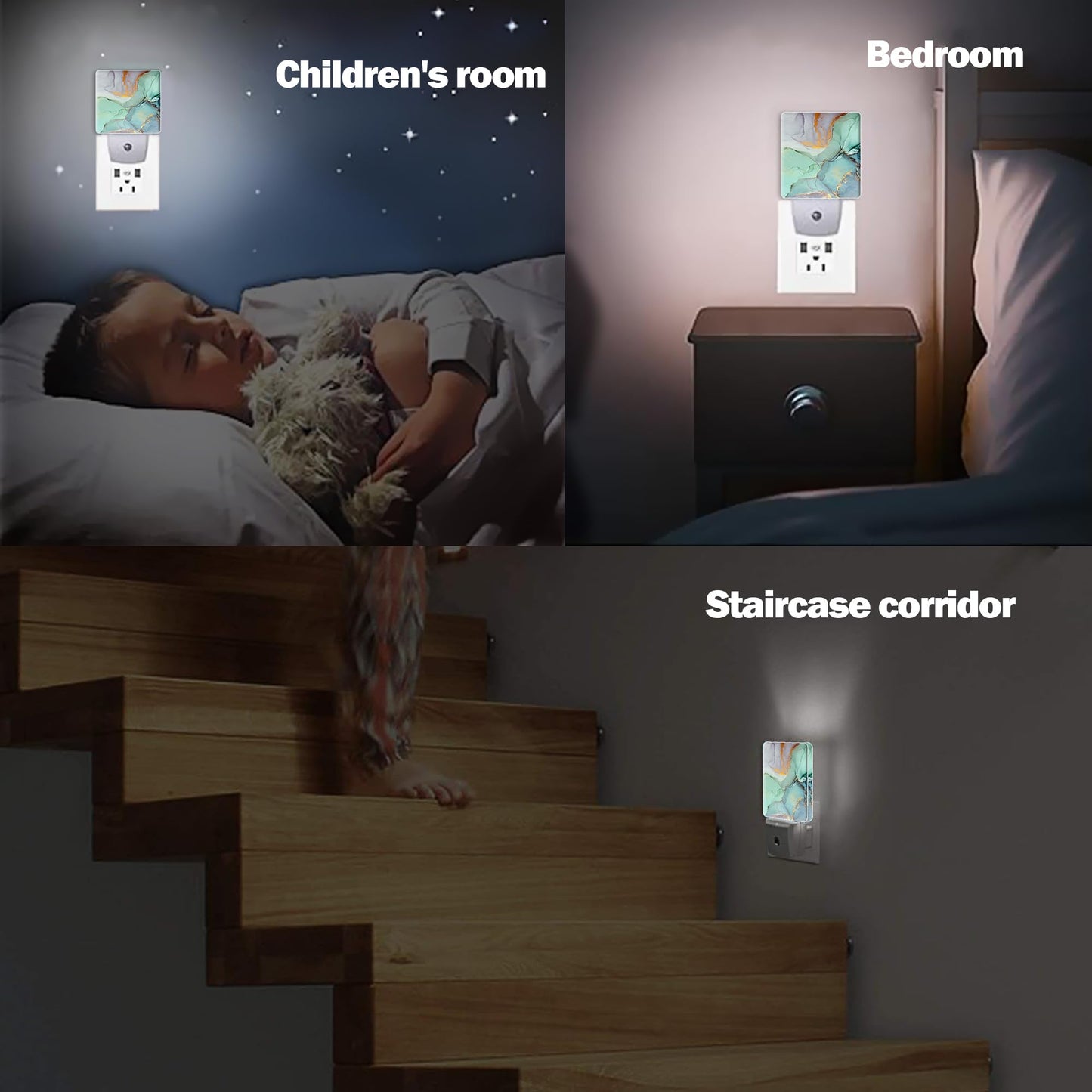 Jopowide Green Marble Dusk to Dawn Night Light, Auto Sensor Lamp Home Indoor Stairway Kitchen Corridor, Night Lights Plug into Wall Decor, Boys Girls Women Men Room Gifts