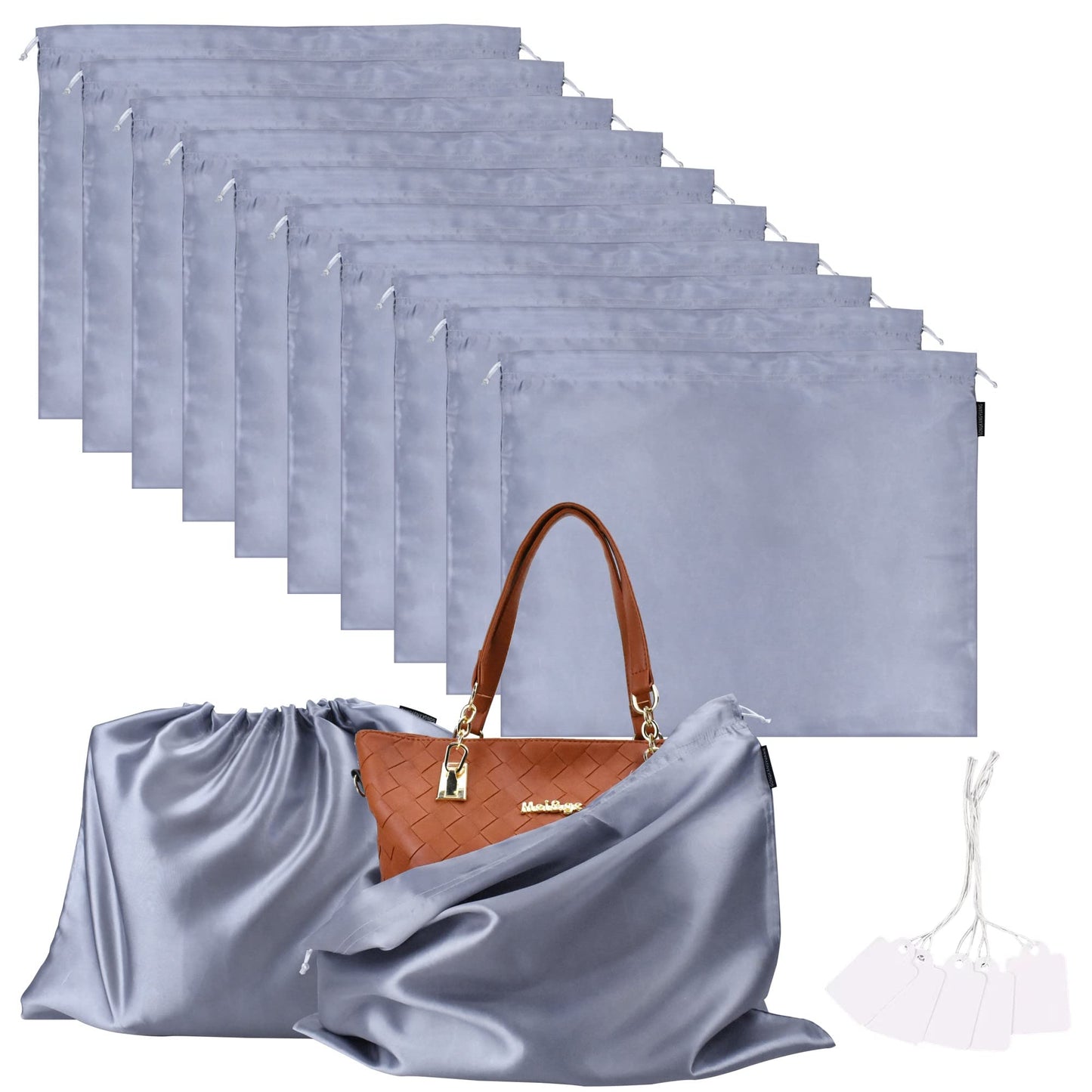 10 Pack Dust Bags for Purses and Handbags, Silk Dust Cover Storage Bag with Drawstring Travel Storage Pouch for Handbag Purse Shoes Boots (Gray, 23.6 × 19.6 in)