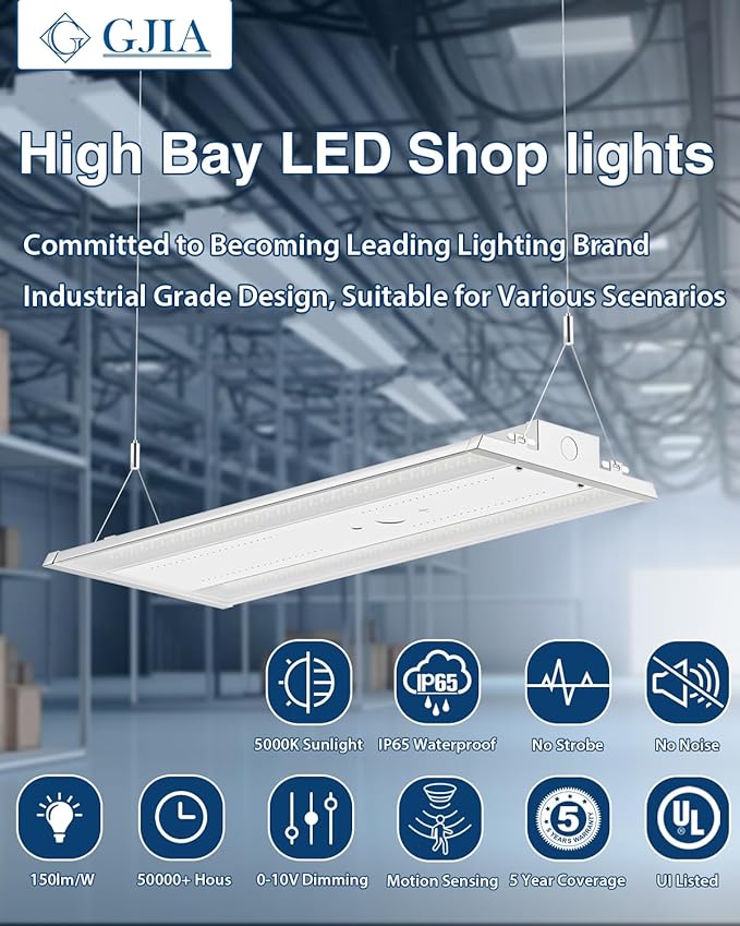 LED Linear High Bay Light 1-Pack, 300W 45000LM 0-10V Dimmable 5000K Daylight, Adjustable High Bay LED Shop Lights Lighting Fixtures for Garage Warehouse Workshop, UL