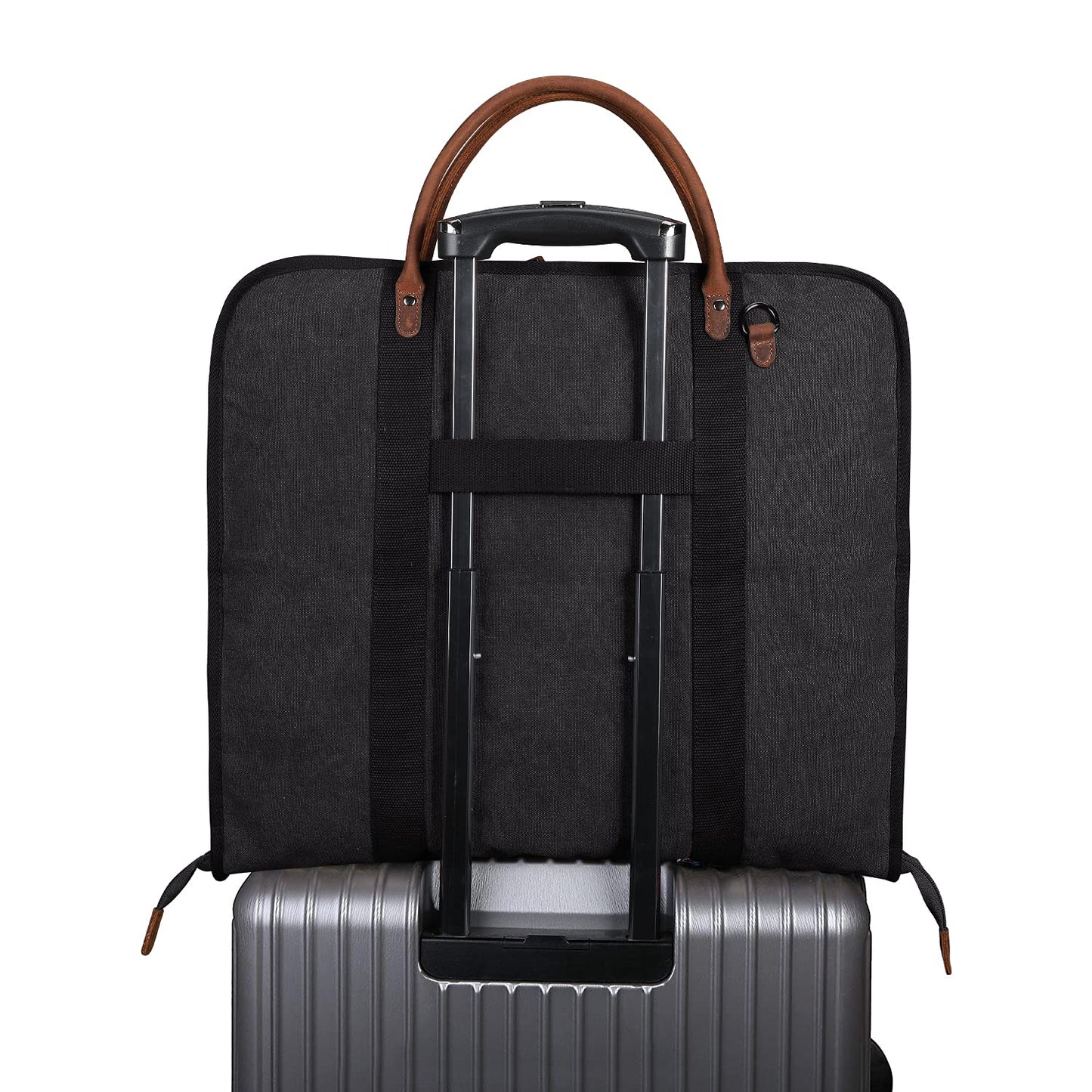 S-ZONE Carry On Garment Bag for Business Travel Canvas Leather Men Women Suit Cover, Black-l, L, Modern