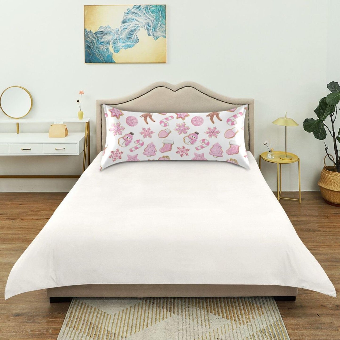 Dalzium Christmas Satin Pillowcase for Hair and Skin, Pink Gingerbread Cookies Silk Pillow Case Soft and Cozy Body Pillow Covers Standard Size with Envelope Closure