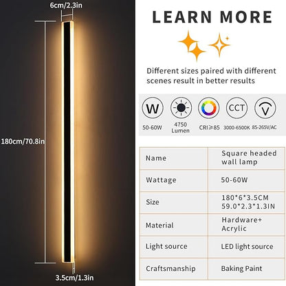 Mikeru 2pack 71inch Outdoor Wall Light Fixtures, 10%-100% Dimmable Outdoor Wall Lights Exterior Front Porch Light 3000-6000k Wall Mounted Led Lighting for Basement, Shop,Garage Lighting