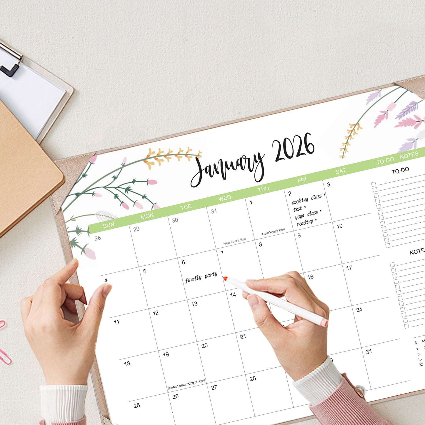 Desk Calendar 2026 with Desk Mat – 22" x 17" Large Desk Pad Calendar Runs from January 2026 to June 2027, Floral Design Desktop Calendar with To Do List, Personal Desk Calendar Planner for Home, Office