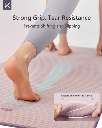KEEP Yoga Mat 7mm Thick Non Slip - Extra Cushion TPE Exercise Mat for Home Workout & Pilates, Eco Friendly Knee Protection, 72"x24" Large Fitness Mat with Carrying Strap,pink
