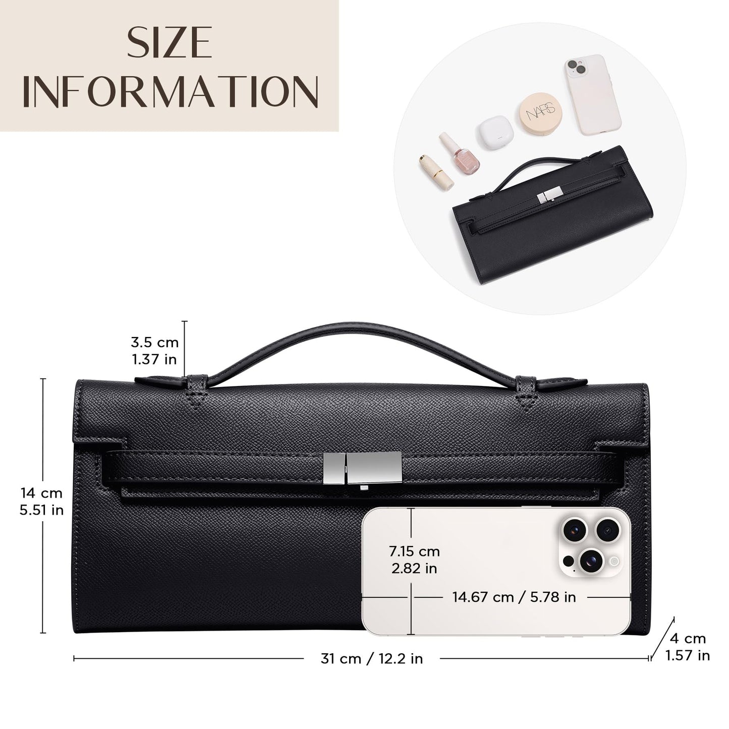 CHUNLI PU Leather Clutch Purses for Women, Trendy Ladies Top Handle Bag for Evening Work Business Daily Use