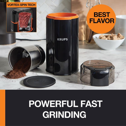 KRUPS Precision Electric Coffee Grinders, 3 oz Capacity, 200W Motor, Stainless Steel Blades for Uniform Grinding of Beans, Herb and Nuts, Coffee and Spice Grinder Electric, (Black)
