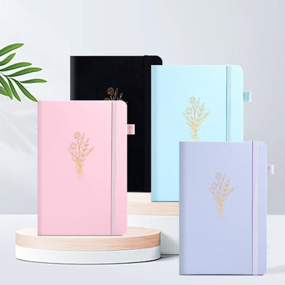 Lined Journal Notebook for Women Cute Leather Journaling Notebooks for Writing 192 Pages A5 Hardcover Aesthetic Floral Diary, 5.7 x 8.3 in, Blue