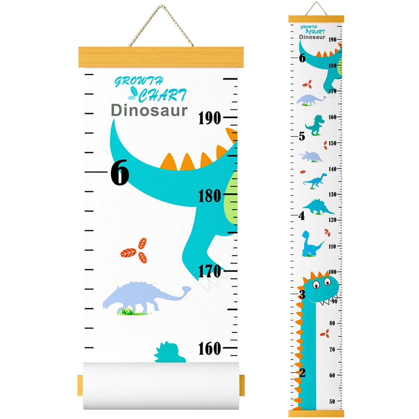 Growth Chart for Kids, Height Chart for Kids/Boys/Girls/Baby, Canvas & Wooden, Removable Growth Height Chart, Christmas Wall Room Decor -Dinosaur