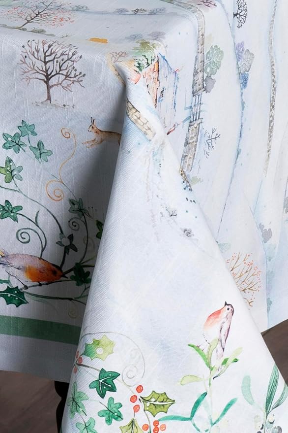Maison d' Hermine Table Cloth Rectangle Table 100% Cotton 70 x 90 Inches Fall Tablecloth Reusable Everyday Use for Thanksgiving Christmas Decorations Dining Farmhouse Party (Snowy World)