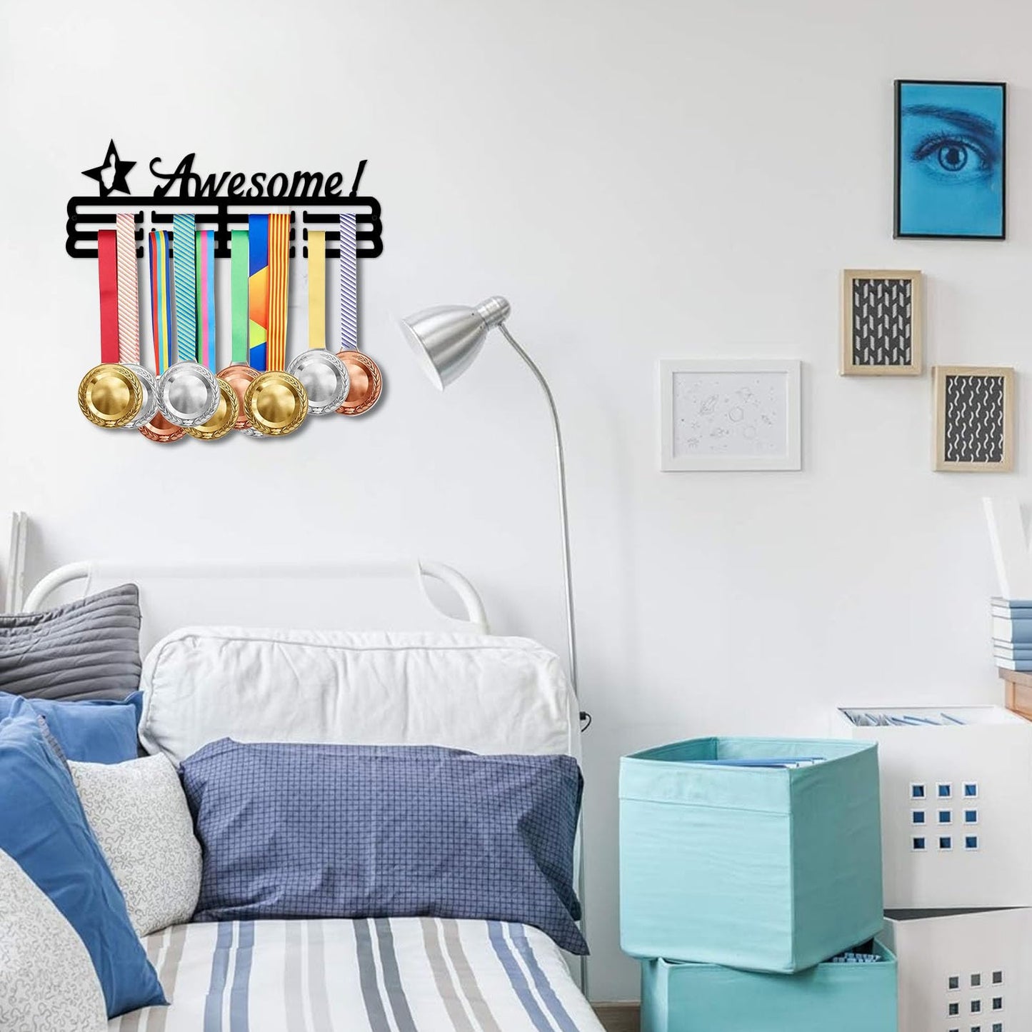 Resama Awesome Medal Hanger Holder Display Rack for Awards Ribbons Personalized Medal Sports Themed Race Ribbon Holder for Wall Metal Display Men Boy Girl Kid