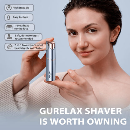 Facial Hair Removal for Women, Electric Painless Rechargeable Facial Hair Remover for Face, Lip, Chin with 2 x Replacement Heads