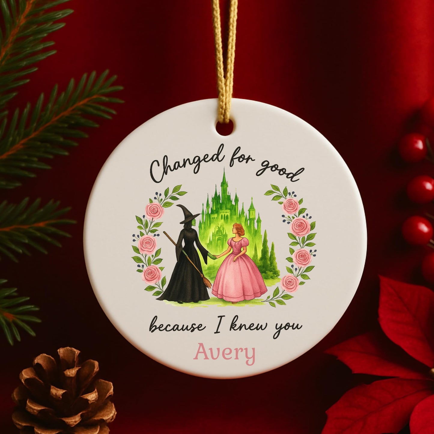 Wicked Ceramic and Glass Ornament, Broadway Musicals Ornament, Broadway Gifts for Fan, Wicked Christmas, Best Friends Merch, Xmas Teen Girl Gift (Ceramic 2 S, 1)
