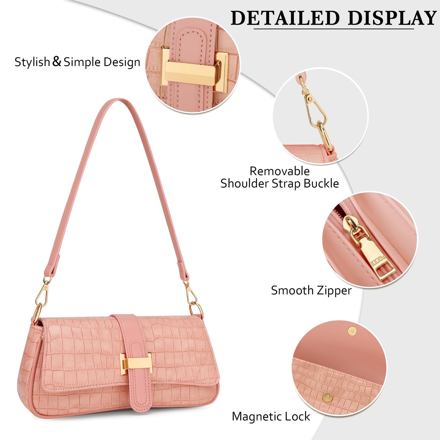 Shoulder Bag for Women Hobo Purses and Handbags Retro Clutch Underarm Purse, Pink