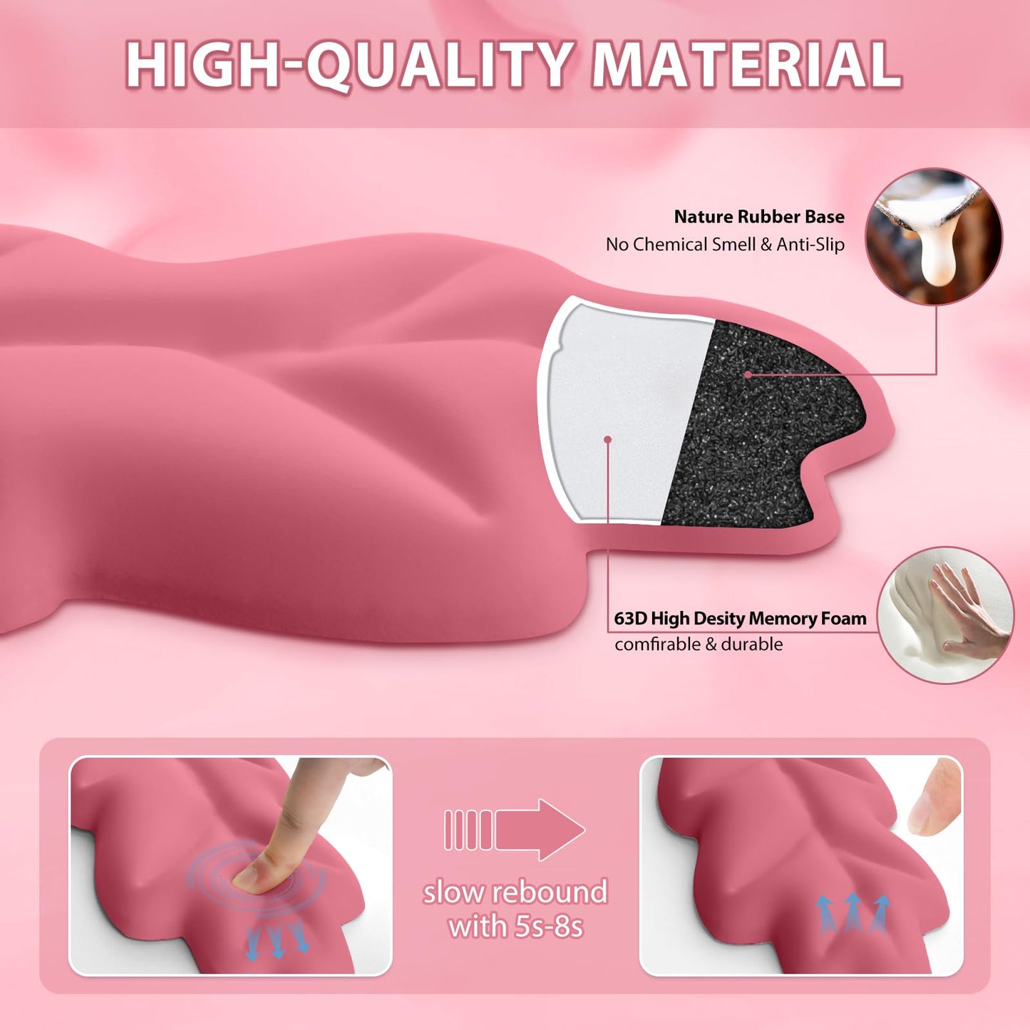 Leather Keyboard Wrist Rest Set, Wrist Rest for Keyboard and Mouse,Wrist Rest with Non-Slip PU Base, Comfortable Memory Foam Ergonomic Wrist Support Pad Arm Cushion for Computer Laptop Mac, Hot Pink
