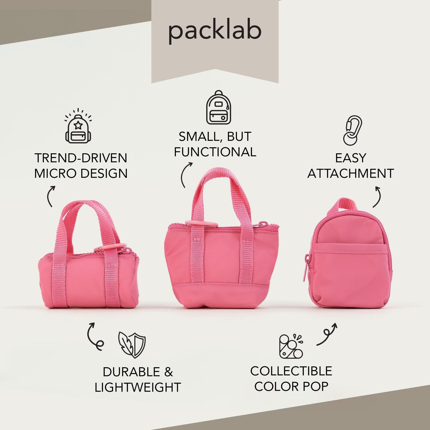 packlab Micro Nano Backpack Keychain – Mini Pink Backpack Coin Purse for Women & Girls – Trendy Small Pouch for Cards, Lip Balm & Essentials