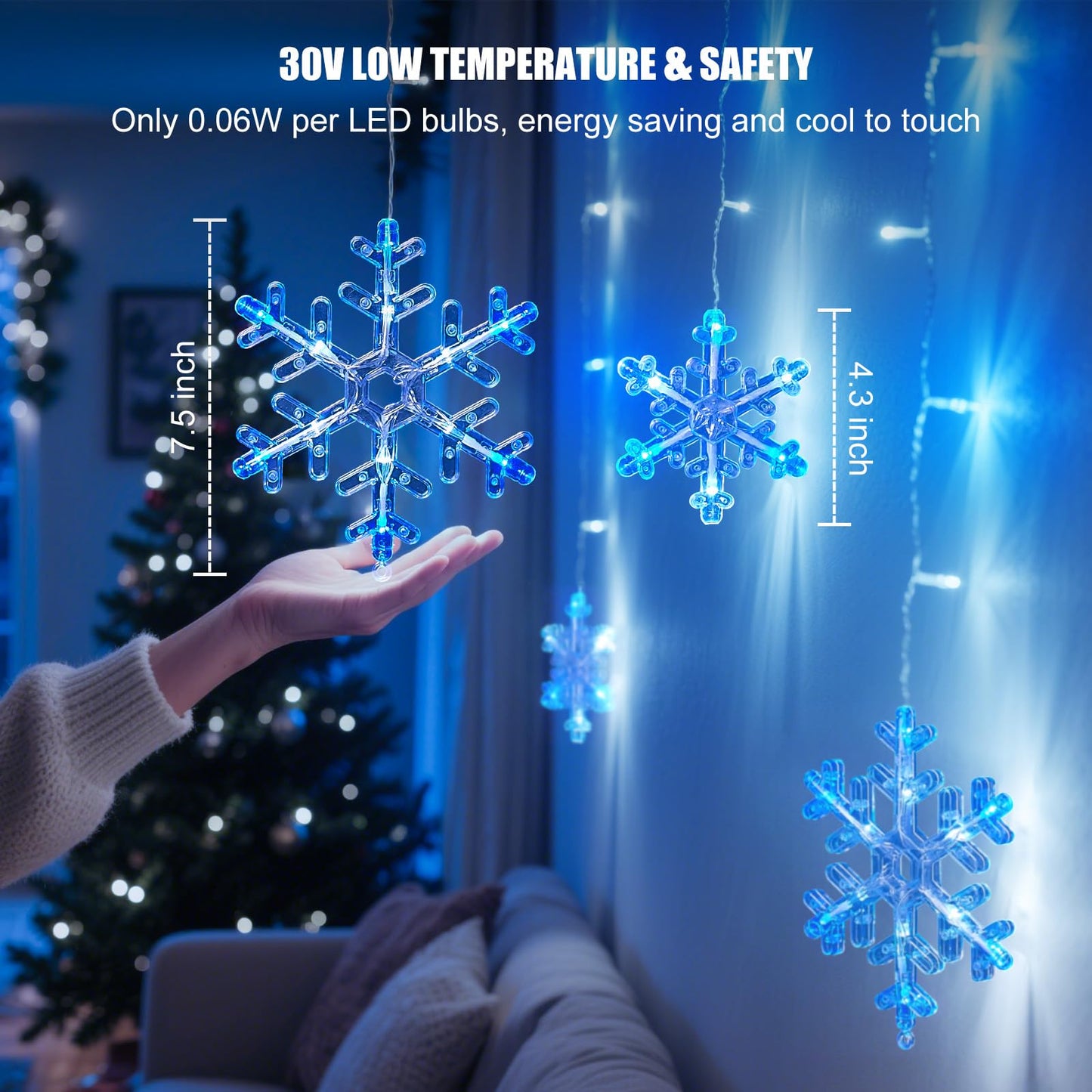Minetom Christmas Snowflake Lights - 13ft 192LED Snowflake Icicle Lights with 16 Drops, 12 Modes and Timer, IP65 Waterproof Connectable Christmas Light for House Eave Window Indoor Outdoor Decoration