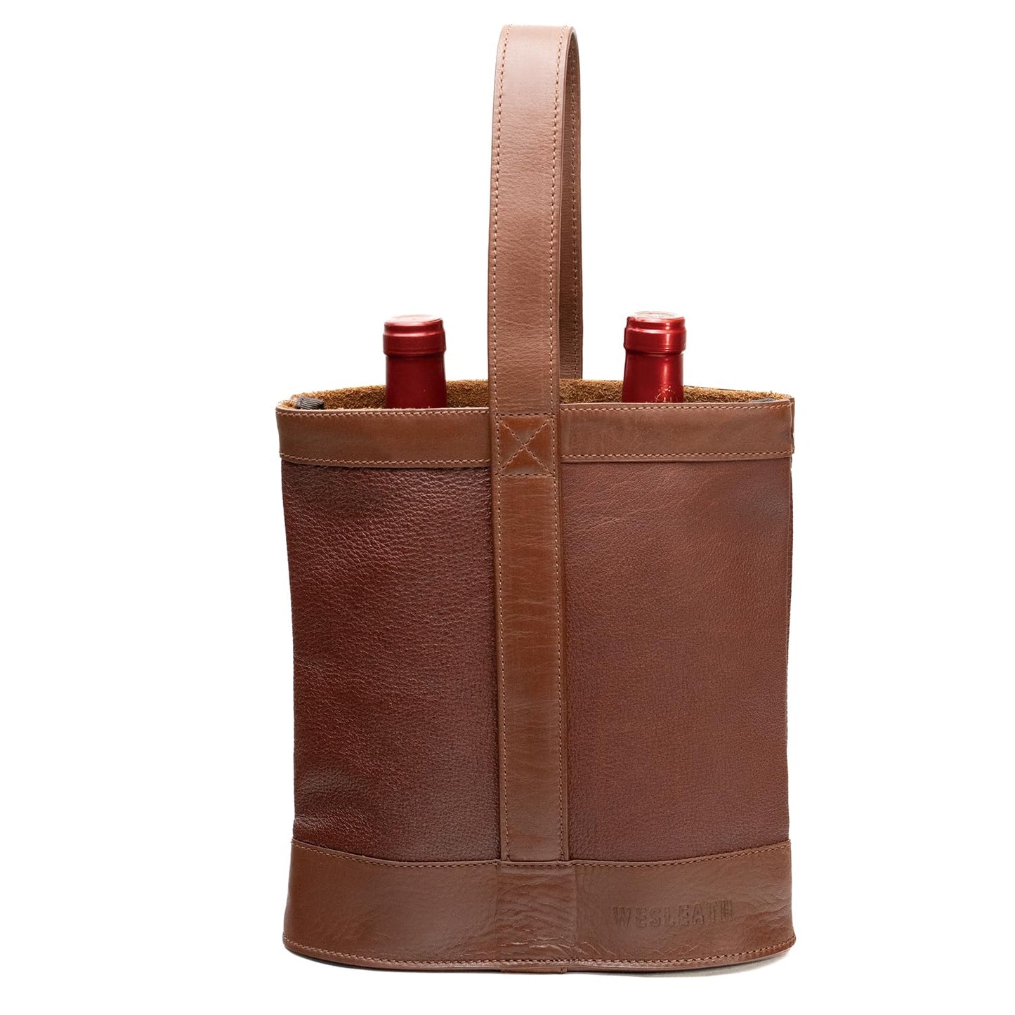 WESLEATH Double Wine Carrier Bag – Leather Wine Tote for Two Bottles with Handle – Protective Carrier for Picnic, Wine Champagne Gift Bag (Sunset)