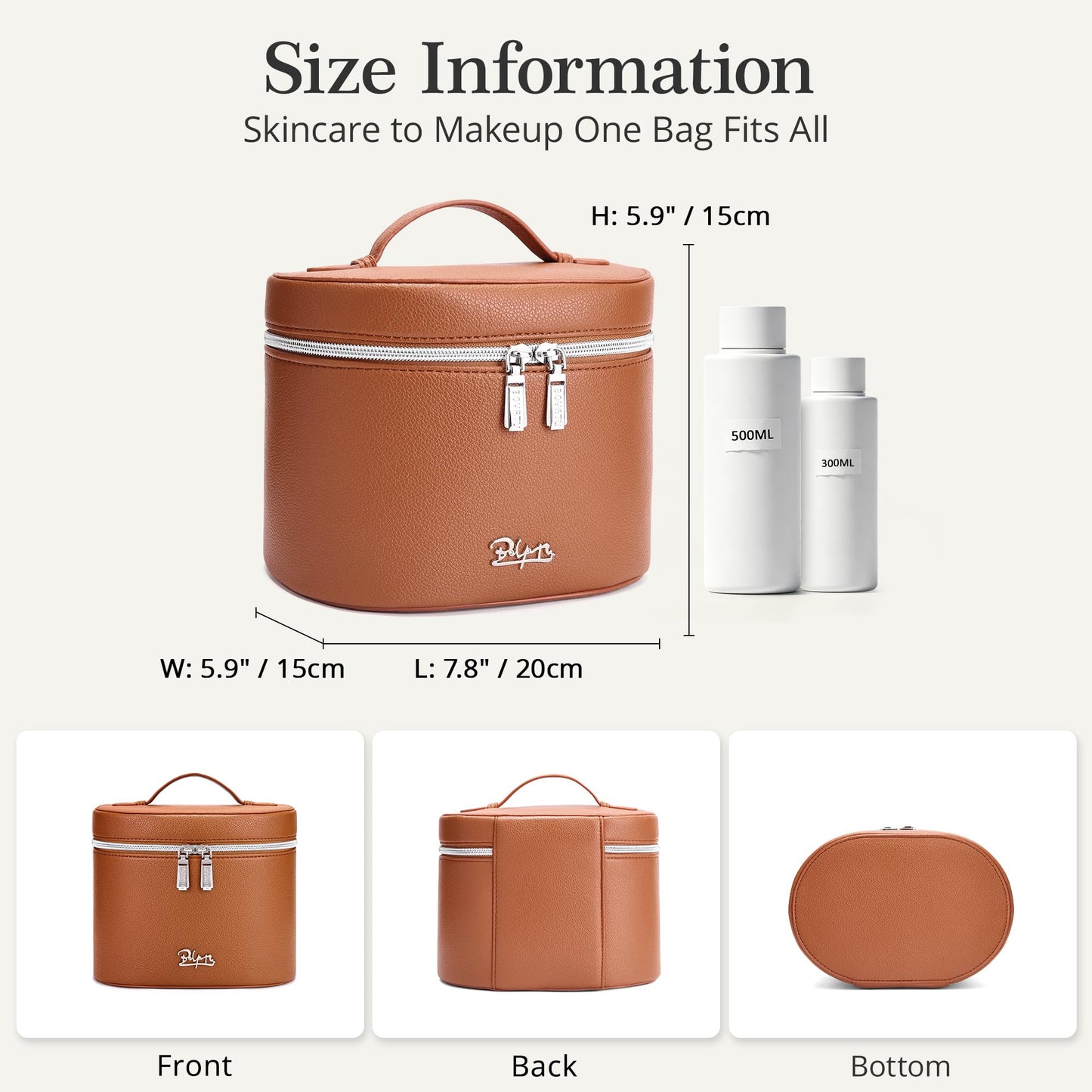 BOYATU Makeup Bag Vanity Case: Vegan Leather Cosmetic Bag for Women - Waterproof Travel Toiletry Organizer with Removable Divider - Portable Make up Bag with Handle (Brown)