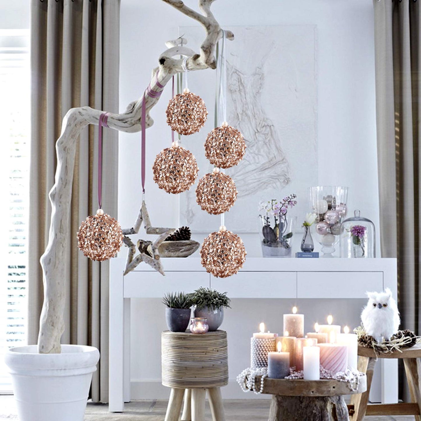 4.25" Christmas Ball Ornaments 4pc Set Shatterproof Christmas Decorations Tree Balls for Xmas Trees Wedding Party Holiday Decorations Tabletop Small Trees Decoration (Champagne)