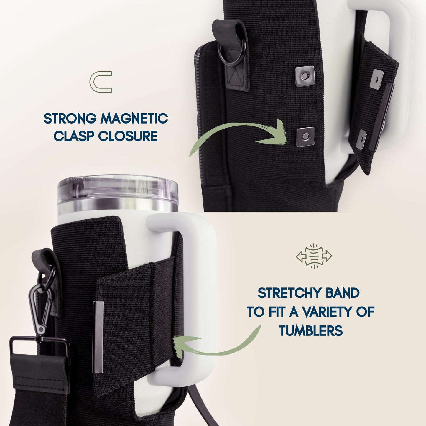 SOLLY AND RUE Water Bottle Sling Bag Crossbody Water Bottle Holder with Strap & Phone Pocket Insulated Carrier for Stanley & Hydro Flask up to 40oz Travel & Walking Companion