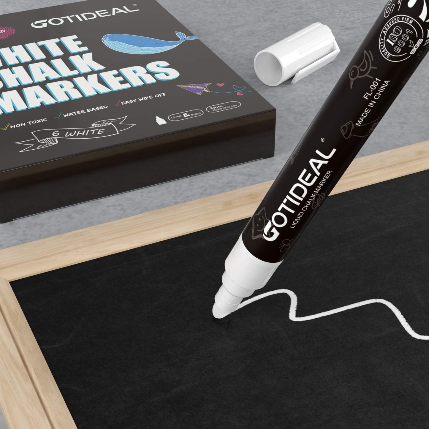 GOTIDEAL White Liquid Chalk Markers, 12 Pack Chalkboard Markers, Chalk Pens for Car Windows, Signs, Blackboard, Glass Painting, Erasable 6mm Reversible Chisel & Bullet Tip