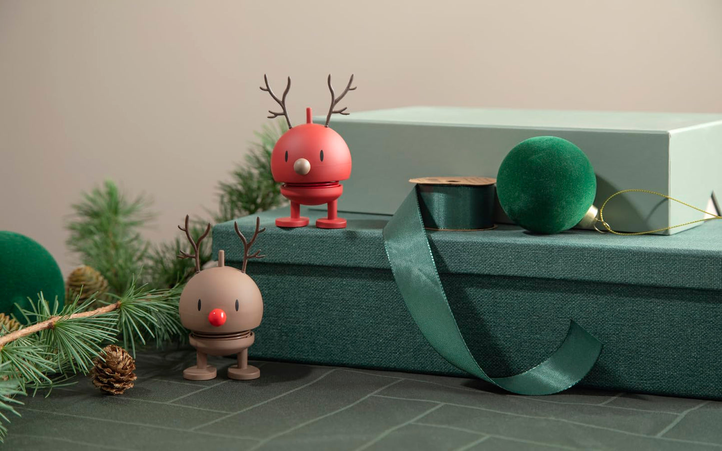 Hoptimist Baby Reindeer Bumble, Berry, Home Decor Ornament - Danish Design, Plastic W/Metal Spring, Small - Creates Cheerful Movement