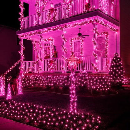 Extra-Long 144FT Solar String Lights for Outside, 2 Pack 400LED Solar Christmas Lights Outdoor, Waterproof Copper Wire with 8 Modes Twinkle Fairy Lights for Tree Garden Party Xmas Decor (Pink)