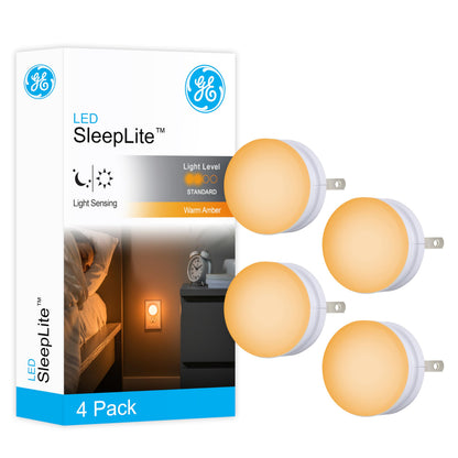 GE SleepLite LED Night Light, 2 Pack, Dusk-to-Dawn Sensor, Sleep Light, Dim Light, Warm Amber, Compact, Ideal for Bedroom, Nursery, Bathroom, Hallway, 45247, 2 Count