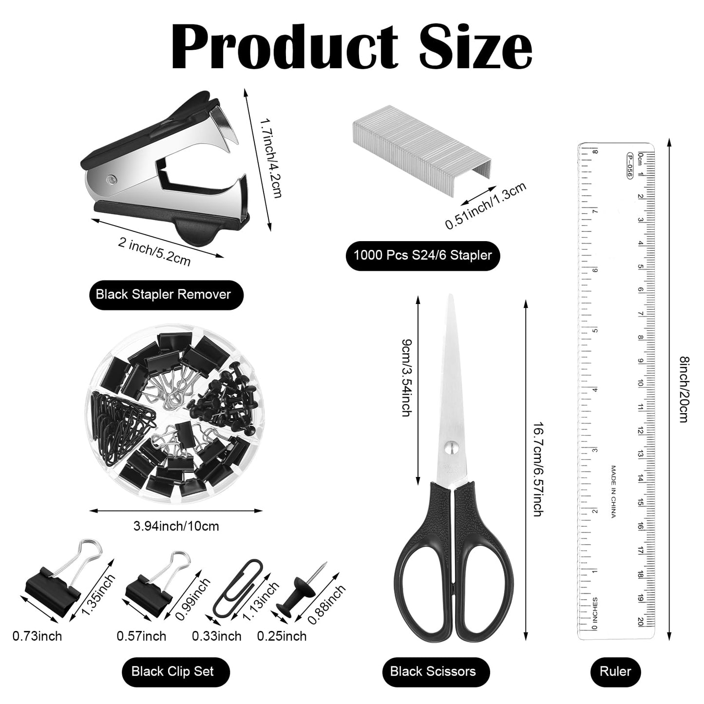 Black Desk Organizer and Accessories, Black Desk Asccessories Office Supply Kit Include Mesh Desktop Organizer Stapler 1000 Staples Tape Dispenser Pen Holder Staple Remover Clips Ruler Scissors