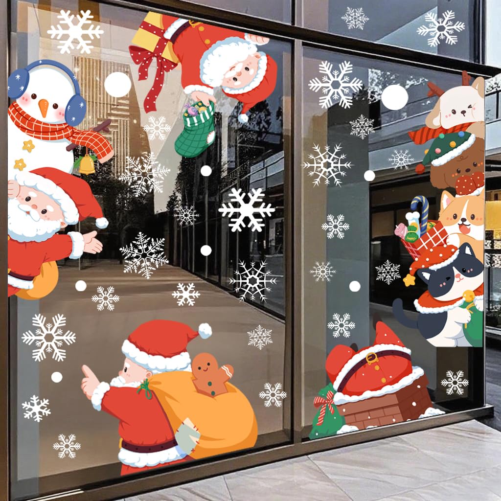 Extra Large Christmas Sticker Santa Claus Snowman Window Clings Stickers for Glass, Cartoon Windows Static Stickers, Snowflake DIY Wall Window Door Mural Showcase Decal Sticker (Santa Claus)